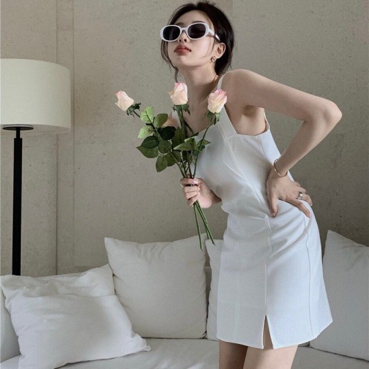 法式气质无袖开叉连身裙